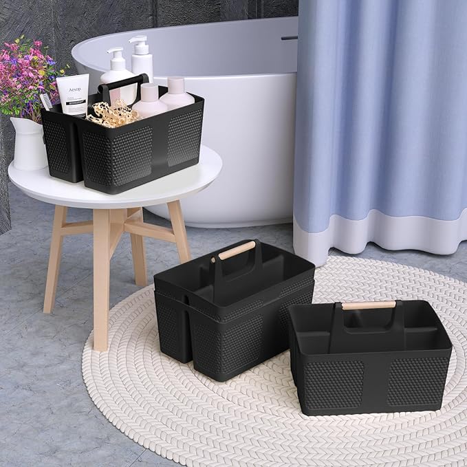 Shower Caddy Portable and Cleaning Caddy Organizer for Bathroom, Kitchen, Toiletries Storage ，Caddy organizer with handle, Rust-Resistant, Durable Material (Black, 9.36" L×7.73" W×7.24" H)-NeatNest