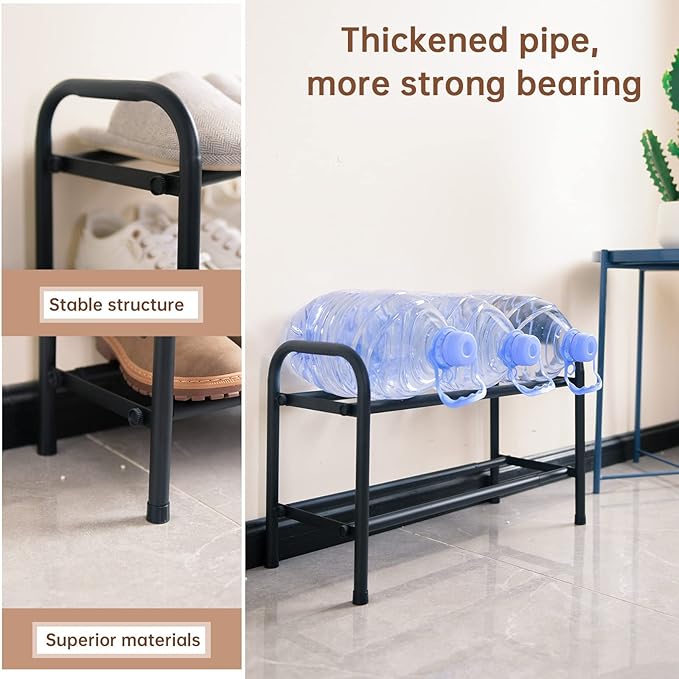 Gonfoam 2-Tier Expandable Shoe Rack,Adjustable Shoe Shelf Storage Organizer Heavy Duty Metal Free Standing Shoe Rack for Entryway Closet Doorway (Black)-NeatNest