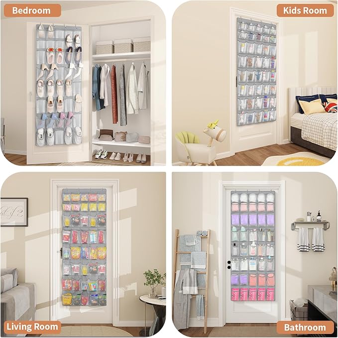 FENTEC 40 Large Pockets Over The Door Shoe Organizer, Mesh Hanging Shoe Organizer Shoe Rack for Closet Mesh Closet Shoe Holder, Over Door Organizer, Shoe Organizer for Wall, Grey, 1 Pack-NeatNest