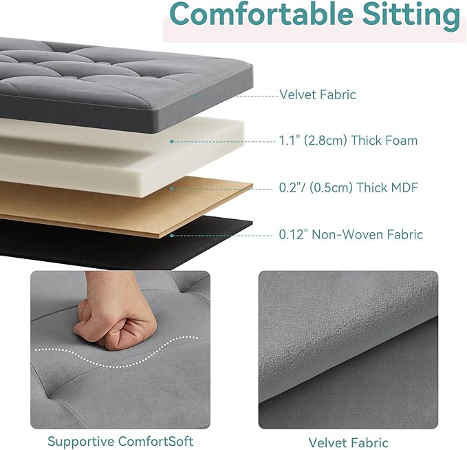 BRIAN & DANY Folding Storage Ottoman Bench, Ottoman with Storage, Foot Rest, Benches Seat for Bedroom, Living Room, Entryway, Long Shoes Bench, 15.7" x 31.5" x 15.7" Gray-NeatNest