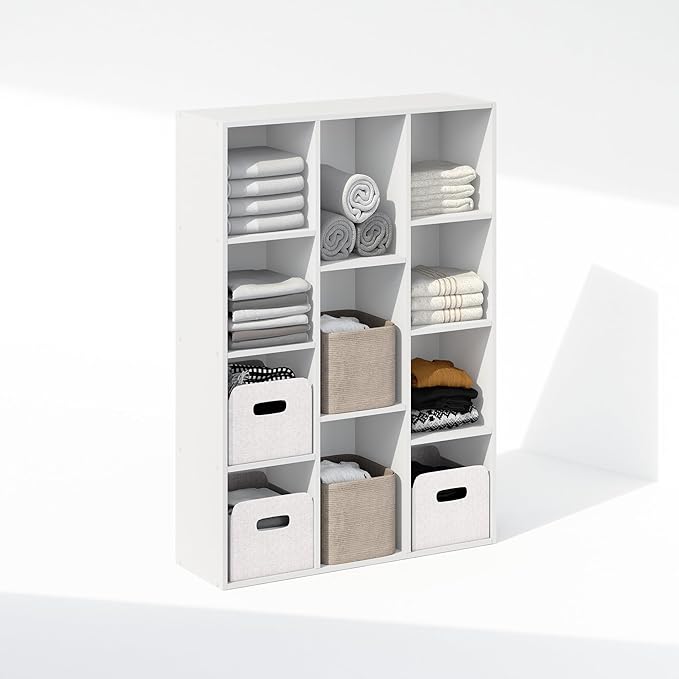 Furinno Reed 11-Cube Open Shelf Clothing & Closet Storage Organization, White-NeatNest