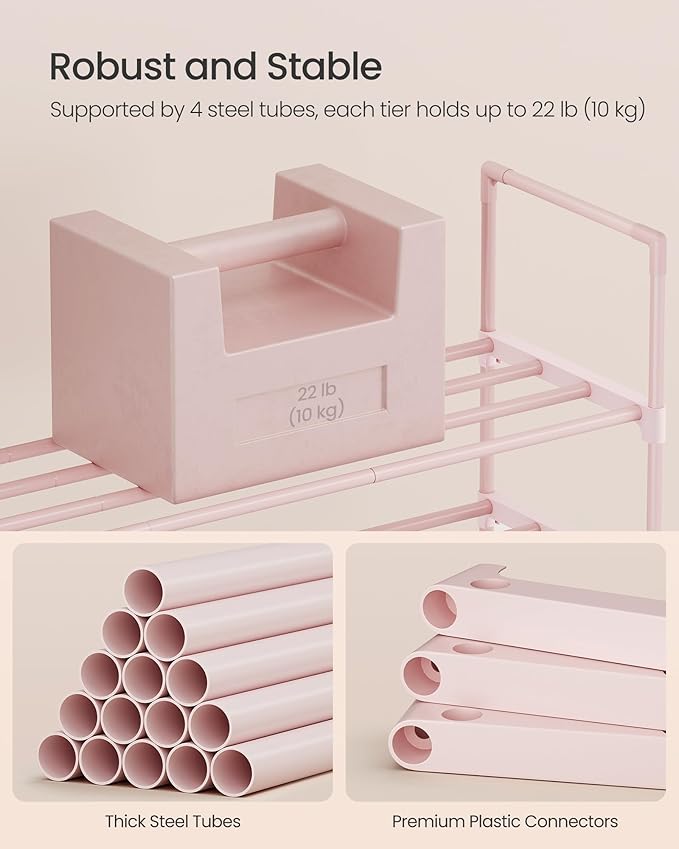 SONGMICS Shoe Rack, 3-Tier Shoe Organizer, Metal Storage Shelf, Upright or Upside Down, for 16-20 Pairs, Stackable, for Entryway, 11.8 x 36.2 x 21.7 Inches, Jelly Pink ULSA303S01-NeatNest