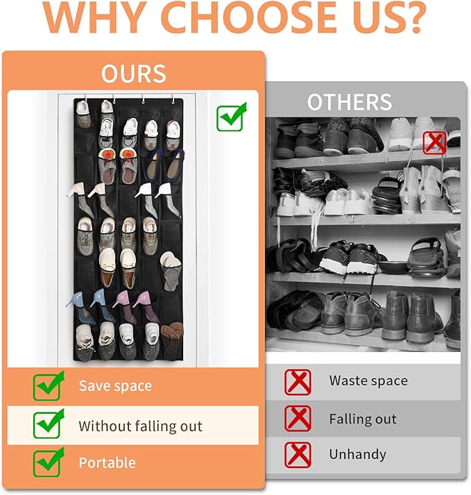 FENTEC 40 Large Pockets Over The Door Shoe Organizer, Mesh Hanging Shoe Organizer Shoe Rack for Closet Mesh Closet Shoe Holder, Over Door Organizer, Shoe Organizer for Wall, Black, 1 Pack-NeatNest