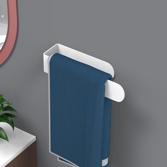HUFEEOH Adhesive Hand Towel Holder, Kitchen Towel Rack Towel Bars Wall Mounted, Stainless Steel Bath Towel Holder for Bathroom Hotel Kitchen (8 inch, White)