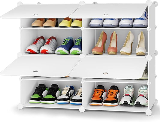 HOMIDEC Shoe Rack, 4 Tier Shoe Storage Cabinet 16 Pair Plastic Shoe Shelves Organizer for Closet Hallway Bedroom Entryway-NeatNest