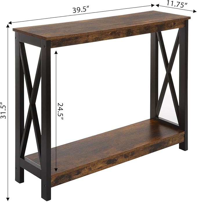 Convenience Concepts Oxford Console Table 39.5" - Sofa Table with Storage Shelf, Transitional Entryway Hall Table for Living Room and Bedroom, Display Foyer Table, Barnwood/Black-NeatNest