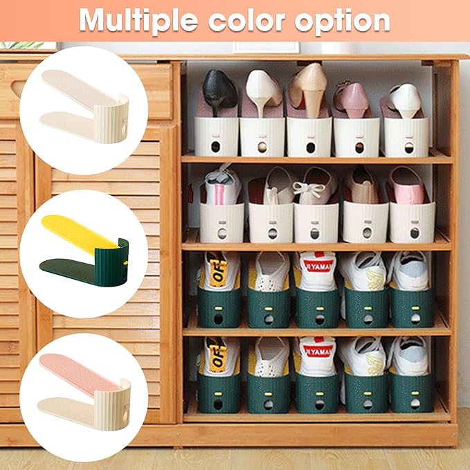 20 Pack Shoe Slot Organizer, Shoe Stacker Holders For A Pair Of Shoes, Adjustable Thickening Double Layer 50% Shoe Space Saver Rack Riser For Closet, White-NeatNest