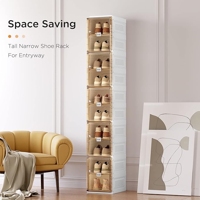 ANTBOX Shoe Organizer Storage Box, Portable Folding Shoe Rack For Closet With Magnetic Clear Door,Large Sneaker Cabinet Bins Sturdy Easy Assembly 10 Layers-10 Grids-NeatNest