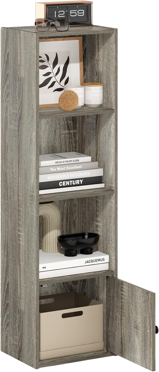 Furinno Luder Shelf Bookcase with 1 Door Storage Cabinet, French Oak-NeatNest