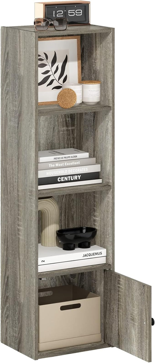 Furinno Luder Shelf Bookcase with 1 Door Storage Cabinet, French Oak-NeatNest