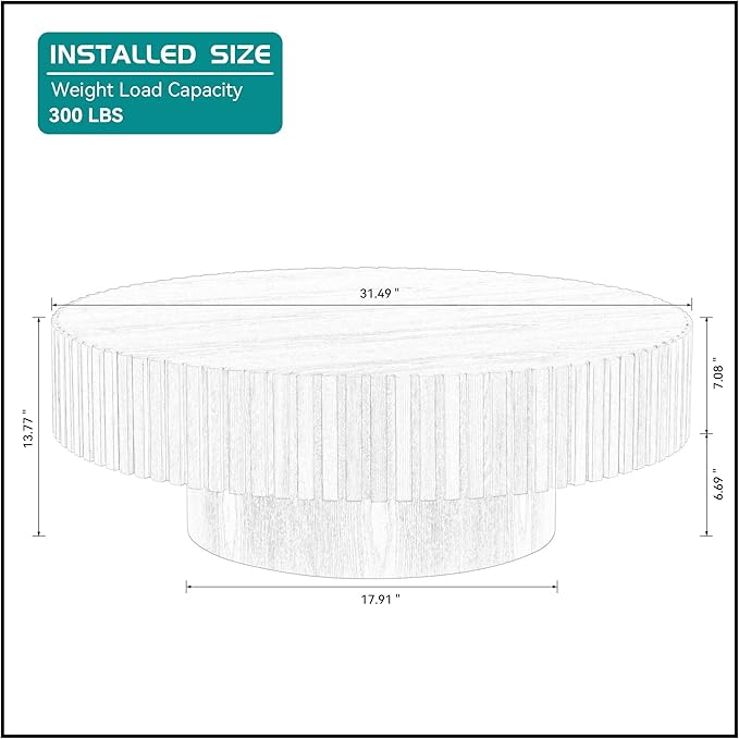 kevinplus 31.49'' Round Coffee Table Modern Wood Coffee Table for Living Room, Contemporary Circle Fluted Drum Style, Easy Assembly, Oak (ø31.49'' x 13.77'')