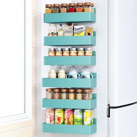 Magnetic Spice Rack for Refrigerator, Kitchen Organizer and Storage Shelf, Blue (6 Pack)…