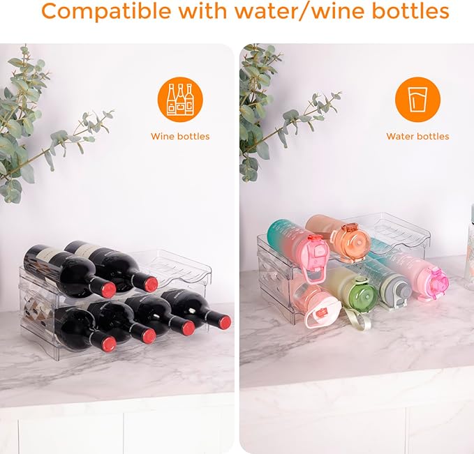 BoxedHome Plastic Water Bottle Organizer and Wine Rack Storage Holder for Inside Cabinet, Kitchen Countertop, Table Top, Pantry, Bars, Cabinets, Fridge - Clear (2 Tier 8 Containers)-NeatNest