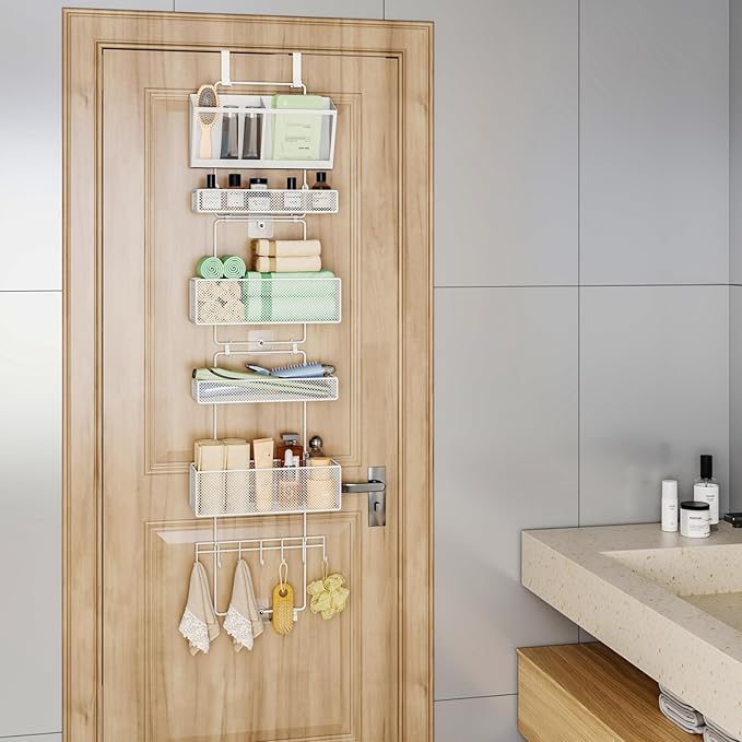 HapiRm Over Door Organizer Hanging - 6 Tier Over The Door Storage with Visual Pockets & Hooks, with 4 Metal Large Capacity Baskets for Bathroom Bedroom Kitchen Pantry Cabinet