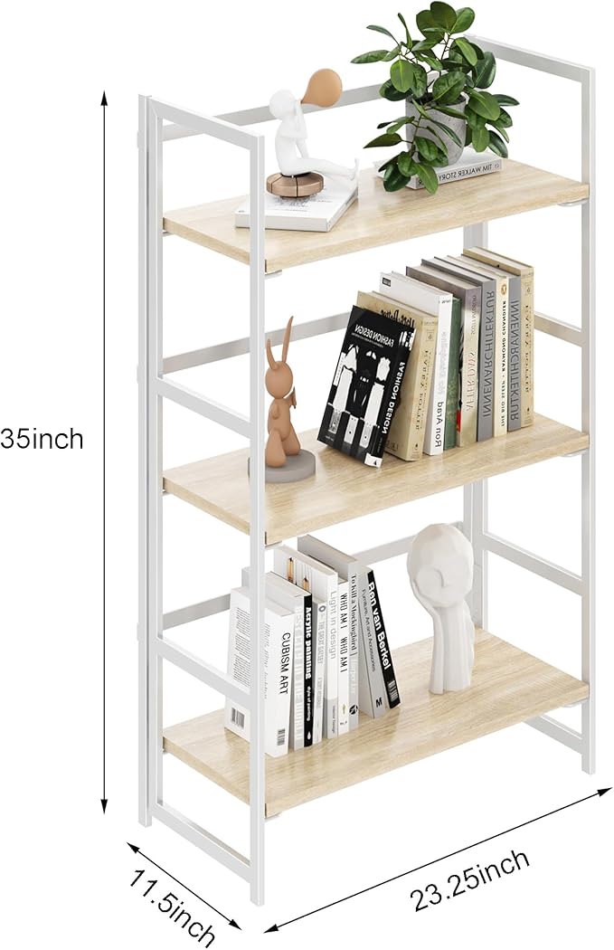BHG Vintage Multifunctional Folding Bookshelf, No-Assembly Plant Stand Storage Rack Shelves for Home Office (White, 3-Tier)-NeatNest