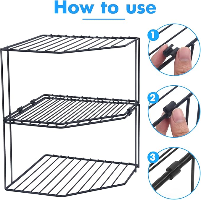 AKAZA 2-Tier Corner Stackable Organizer - Cabinet & Counter Shelf Rack, Storage Rack Organizer for Kitchen (Black)-NeatNest
