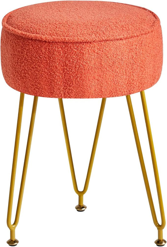 IBUYKE Teddy Velvet Round Footrest Stool Ottoman, Makeup Vanity Stool Side Table, Velvet Dressing Table Seat, Pouf Couch Stool, for Living Room Bedroom, Orange WBD009J