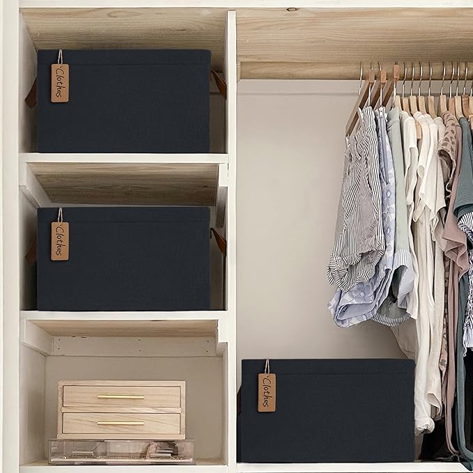 CHICVITA Black Storage Bins Shoe Basket for Entryway, Closet Toy Storage Bins with Handles for Kids, Small Laundry Basket, 14 ¾" L x 10 ¼" W x 8 ¼" H, 2-Pack-NeatNest