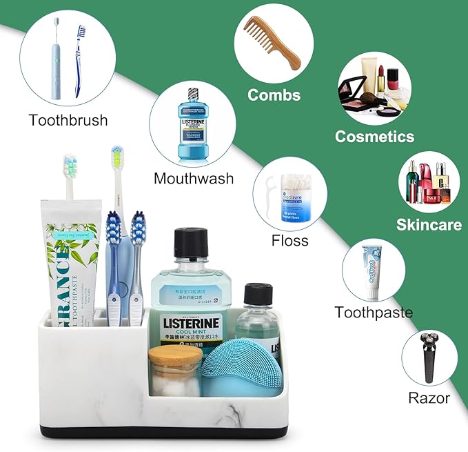 Marble Bathroom Counter Organizer, Kids Electric Toothbrush and Toothpaste Holders for Bathroom Organizers and Storage (Marble)-NeatNest