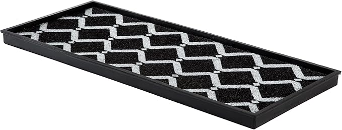 Anji Mountain Heavy Duty Waterproof Rubber Shoe Storage Mat Organizer/Boot Storage Tray Multi Use for Entryway with Coir, Black and Ivory Insert, Fits 3 Pair (34.5" Wide)