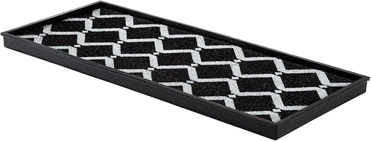 Anji Mountain Heavy Duty Waterproof Rubber Shoe Storage Mat Organizer/Boot Storage Tray Multi Use for Entryway with Coir, Black and Ivory Insert, Fits 3 Pair (34.5" Wide)