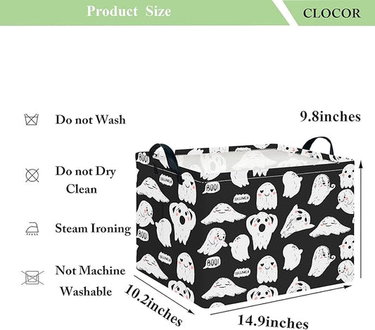 CLOCOR Rectangular Storage Basket Empty, Gift Basket for Halloween, Waterproof Storage Bin with Handles, Room Decor(Crack Ghost)-NeatNest