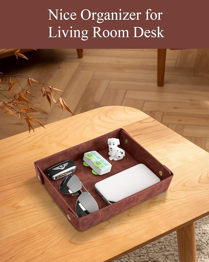 CASIRENA Father's Day Gifts Faux Leather Valet Tray Organizer for Men - Catch-All Tray for Entryway Table Key, Wallet, Watch, Coin Change, Phone, Dresser EDC Dump Jewelry, Bedside Nightstand Desk-top-NeatNest