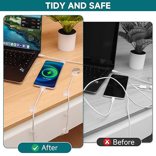 63pcs Translucent Cable Management,Adhesive Cable Clips,Cord Organizer Inner Diameter 0.49"x 0.31",Cord Clips for Wires on Wall,Under Desk,Nightstand,PC,TV,Outdoor Christmas Lights Strip-NeatNest
