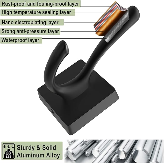 Black Wall Hooks - Coat & Towel Hooks (4 Pack, Heavy Duty, Modern Style)-NeatNest