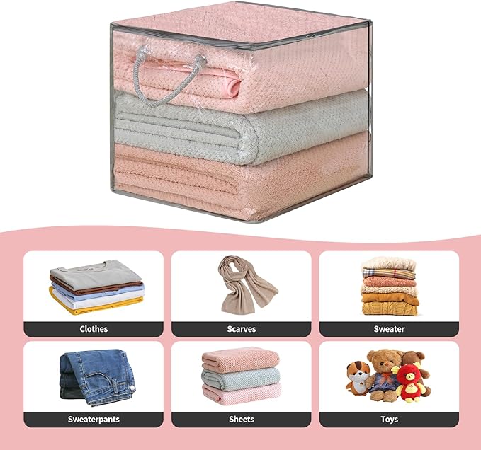 10 PCS Clear Zippered Storage Bags with Handles,Sweater Storage with Two-way Zipper,Foldable Closet Organizer Bed Sheet Organizer,Cube Plastic Organizer,Bag,Bin,for Clothes,Towel-GY-NeatNest