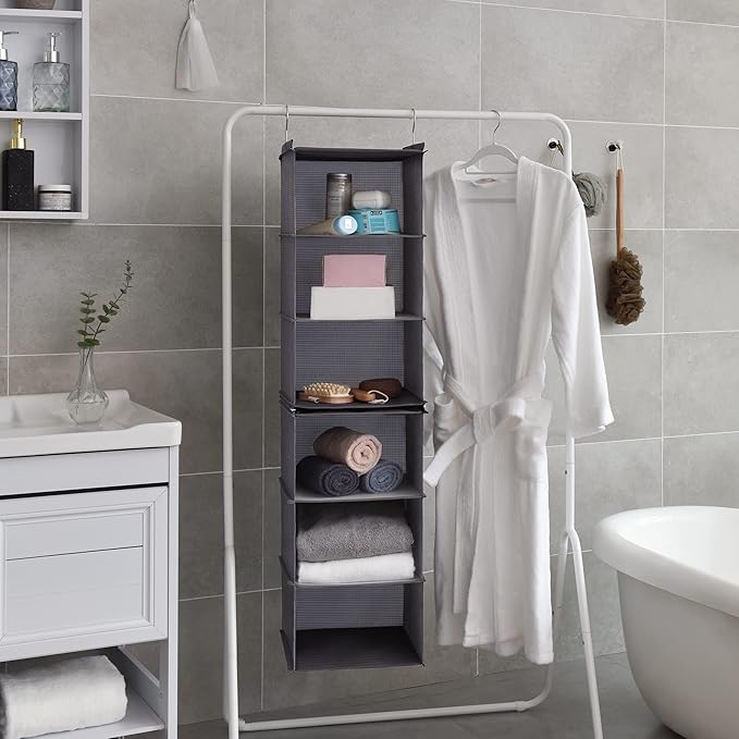 GRANNY SAYS 6-Shelf Hanging Organizer for Closet, Separable to 2 Pack 3-Shelf Hanging Shelves, Hanging Organizer for Bedroom, Ash Gray-NeatNest