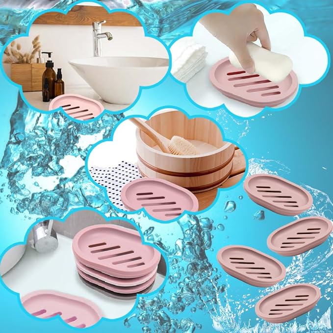ELANE 4PCS Shower Soap Holder,Soap Dish with Drainage, Plastic Soap Box,Bar Soap Holder for Shower Bathroom Kitchen (Pink)-NeatNest