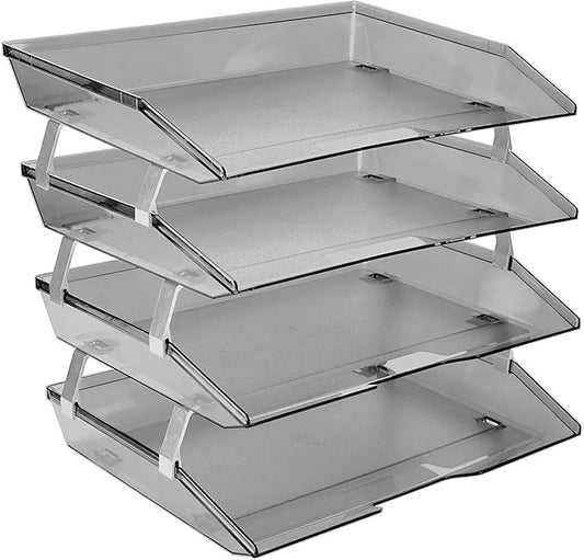 Acrimet Facility 4 Tier Letter Tray, Side Load, Letter Size/A4, Desktop File Organizer, Plastic (Clear Smoke)-NeatNest