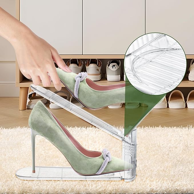 Adjustable Shoe Slots Organizer,6 PACK Transparent Shoe Stackers Shoe Rack Holder Shoe Space Savers Double Layer Stack Shoe Racks for Closet Organization(Transparent)-NeatNest