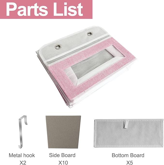 homyfort Over the Door Organizer, Hanging Baby Diaper Organizer for Nursery, Pink Wall Storage Organizer with 5 Large Pockets for Girls Room,Pantry,Dorm,Bathroom,Closet-NeatNest