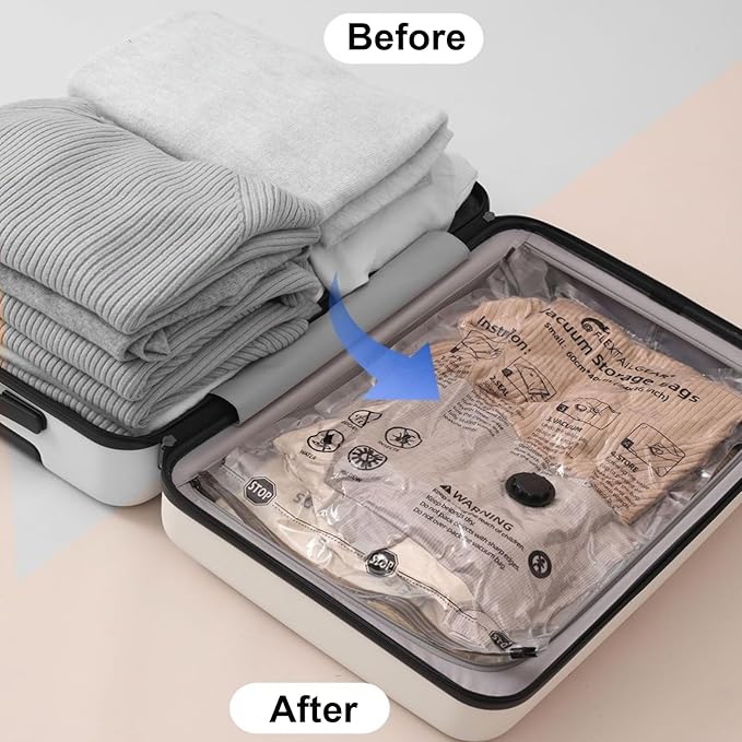 10 Pack Vacuum Seal Bags for Clothing - 2 Large, 4 Medium, 4 Small Vacuum Storage Bags with Hand Pump, Travel Essentials for Home Organization and Space Saving Storage-NeatNest