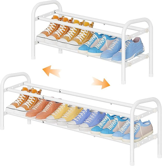 Shoe Rack 2 Tier,41.53'' Adjustable Metal Shoe Organizer for Closet, Bedroom, Entryway,Holds Up to 12 Pairs Shoes,Expandable,White-NeatNest