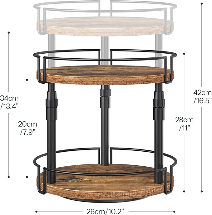 HOOBRO Lazy Susan Organizer Spice Rack, 2-Tier Height Adjustable Rotating Lazy Turntable Spice Organizer, for Kitchen Countertop and Cabinet, Rustic Brown BF05TL01-NeatNest