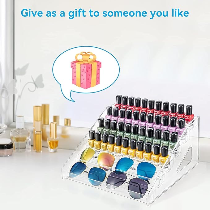 Nail Polish Organizer 72 Bottles of 6 Layers Sunglass Organizer Acrylic Display Rack Eyeglasses Storage Essential Oils Holder Makeup Organizer No Tool Needed Assembly, Clear-NeatNest