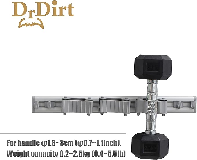 DrDirt Broom Holder Wall Mount, Durable Aluminum Mop and Broom Holder with 3 Sliding Grippers & 4 Hooks, DIY Modular Design, Strong for Home, Courtyard, Bathroom, Garage, Closet-NeatNest