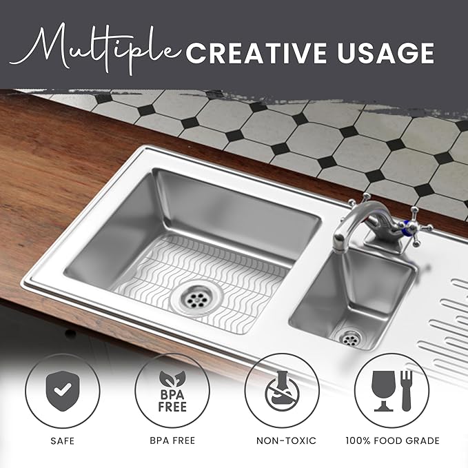 DecorRack 2 Sink Protectors for Kitchen Sink, Plastic 12" x 11" Dish Rack, Protect Sink from Stains, Damage, Scratches, Dishwasher Safe Grid Mat for Kitchen (2 Pack, White)