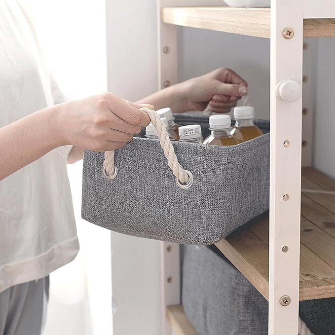 Fabric Storage Bins, 3 Pack Foldable Cube Baskets with Rope Handles, Large Collapsible Storage Cubes for Home, Office, Closet, Clothes, Books Organizer. (Gray, 3PCS/12.2*8.2*5.1inch)-NeatNest