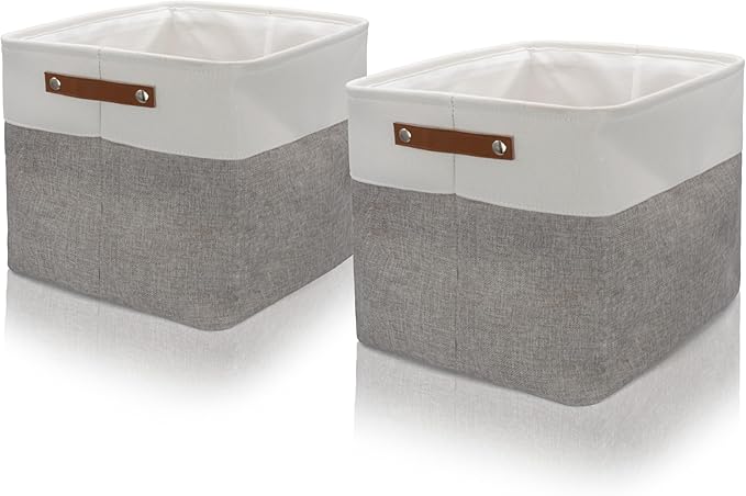 Brookstone, 2 Pack Storage Bins with Handle, Multipurpose Storage Basket for Home Organization, Declutter & Space Saving - Collapsible Storage Cubes Perfect for Living Room, Bedroom, Closets-NeatNest