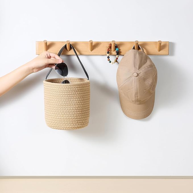 2-Pack Jute Rope Wall Baskets,small Woven Fern Storage Hanging Rope Basket,Bohe Storage Basket for Organizing Daily Essentials Flower Plants Wall Basket Decor