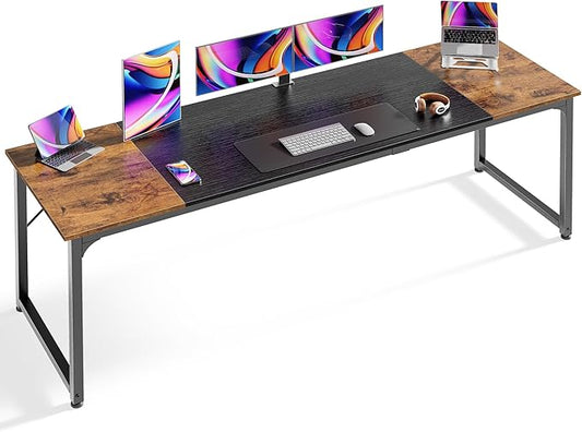 Huuger 78.7 Inch Office Computer Desk with Storage, Writing Work Desk for Home Office, Study, Gaming, Long Simple Desk, Large Legroom, Metal Frame, Rustic Brown and Black-NeatNest