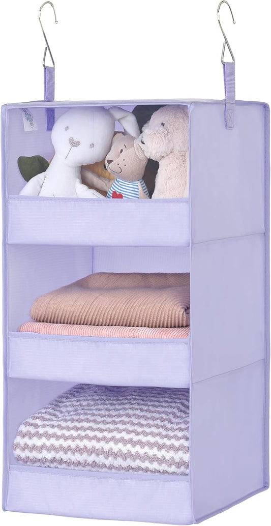 GRANNY SAYS 3 Shelf Hanging Closet Organizers and Storage, Collapsible Closet Storage Organizer with 2 Metal Hooks, Leak-Proof Hanging Shelves for Nursery, Kids Room, Bedroom, 1 Pack, Purple-NeatNest