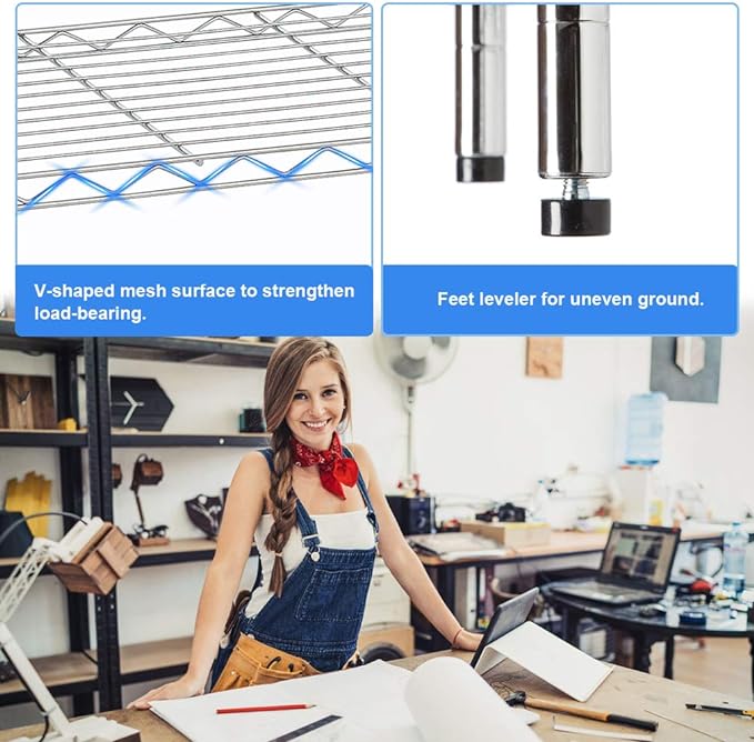 BestOffice 14''Wx36''Dx72''H NSF Wire Shelf Metal 5 Shelf Wire Shelving Unit Storage Shelves Heavy Duty Height Adjustable Utility Commercial Grade Steel Layer Shelf Rack Organizer,Chrome-NeatNest