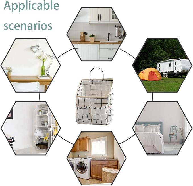 2 Pack Wall Hanging Storage Bags, Organizer with Pockets, Storage for Dormitory Bathroom Bedroom Kitchen (White Grid)-NeatNest