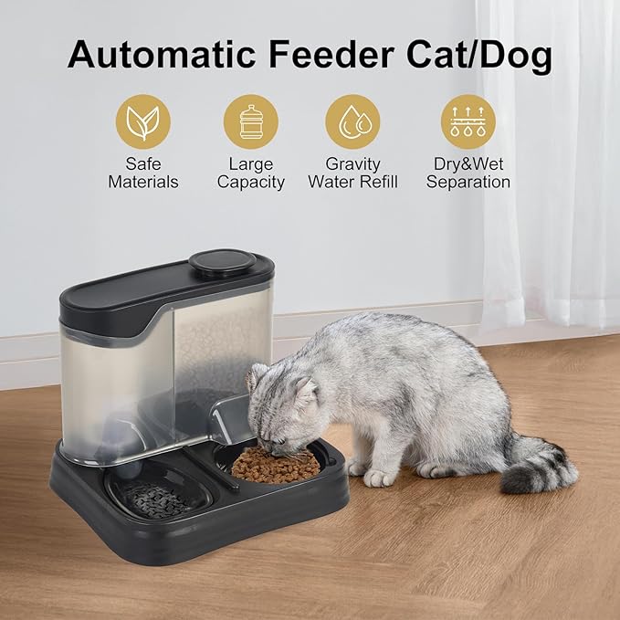 Gravity Pet Feeder and Water Dispenser Set, Automatic Dog Feeder and Dog Water Dispenser for Dogs Cats Pets Animals Large Capacity (Black)-NeatNest