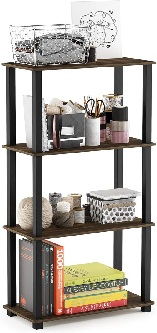 Furinno Turn-N-Tube 4-Tier Multipurpose Shelf Display Rack, Square Tube, Columbia Walnut/Black-NeatNest